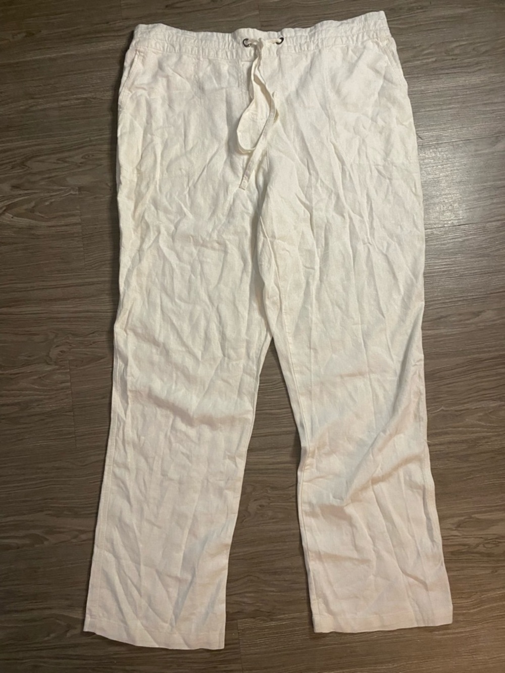 Linen Blend Pants White Drawstring Relaxed Fit Coastal Minimal XL
